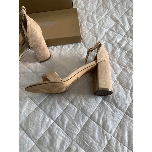 REDTOP Women's Open Toe Chunky 3.9 IN Heel Sandals Ankle Strap Nude Color SZ10😀 - Picture 15 of 16